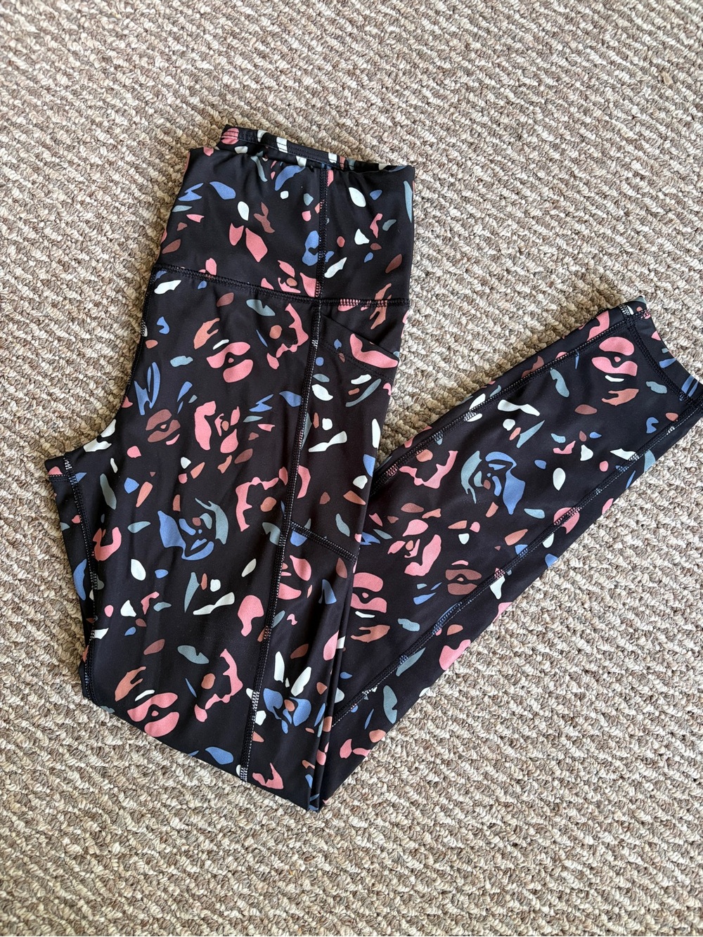 Avia High Rise Floral Active Leggings with Pockets Black Multi